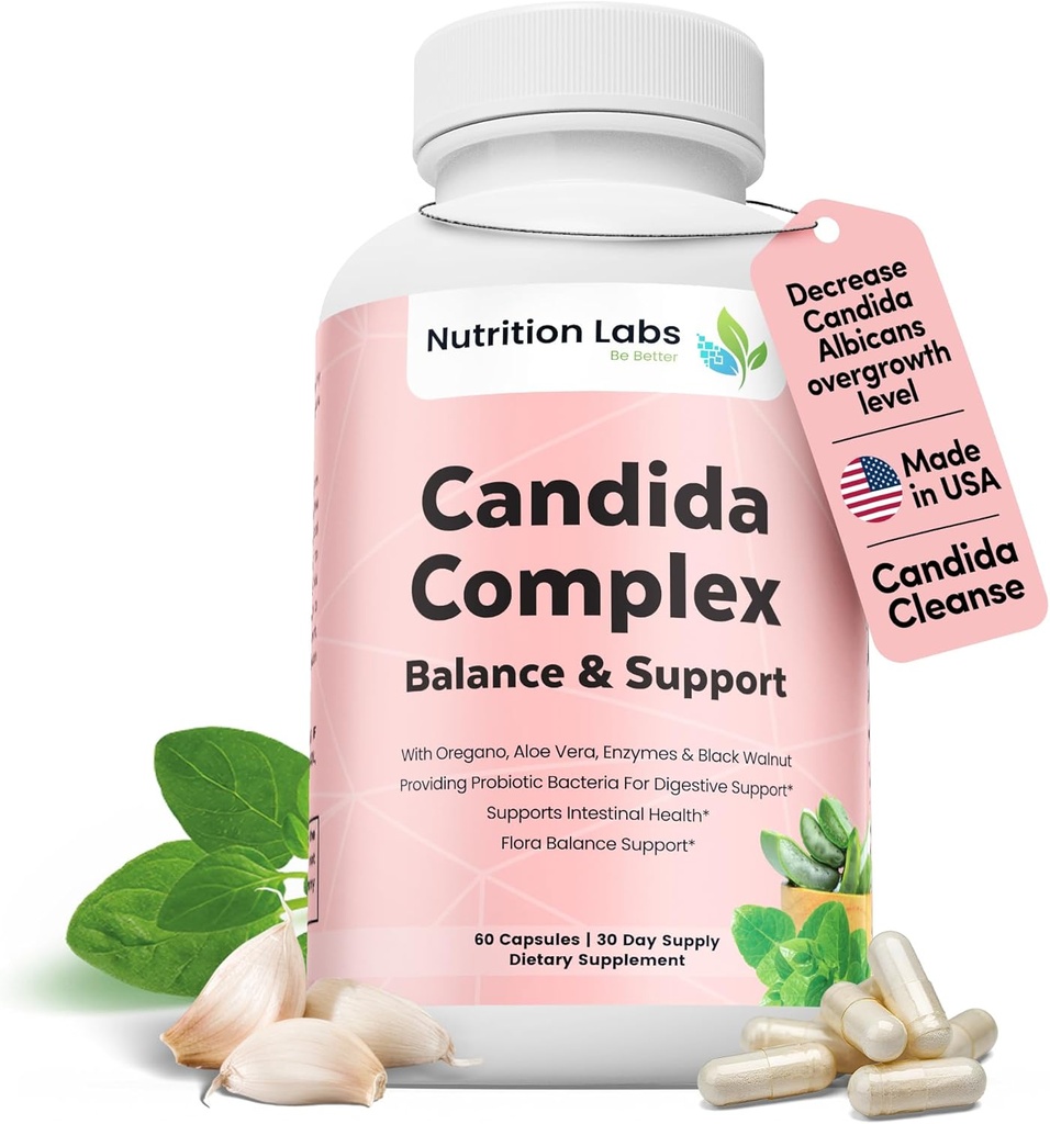 Candida Cleanse Supplément pour l'équilibre et le soutien, la désintoxication des candidases, les femmes et les hommes. Lactospore® Probiotiques. O/ Origan, acide caprylique