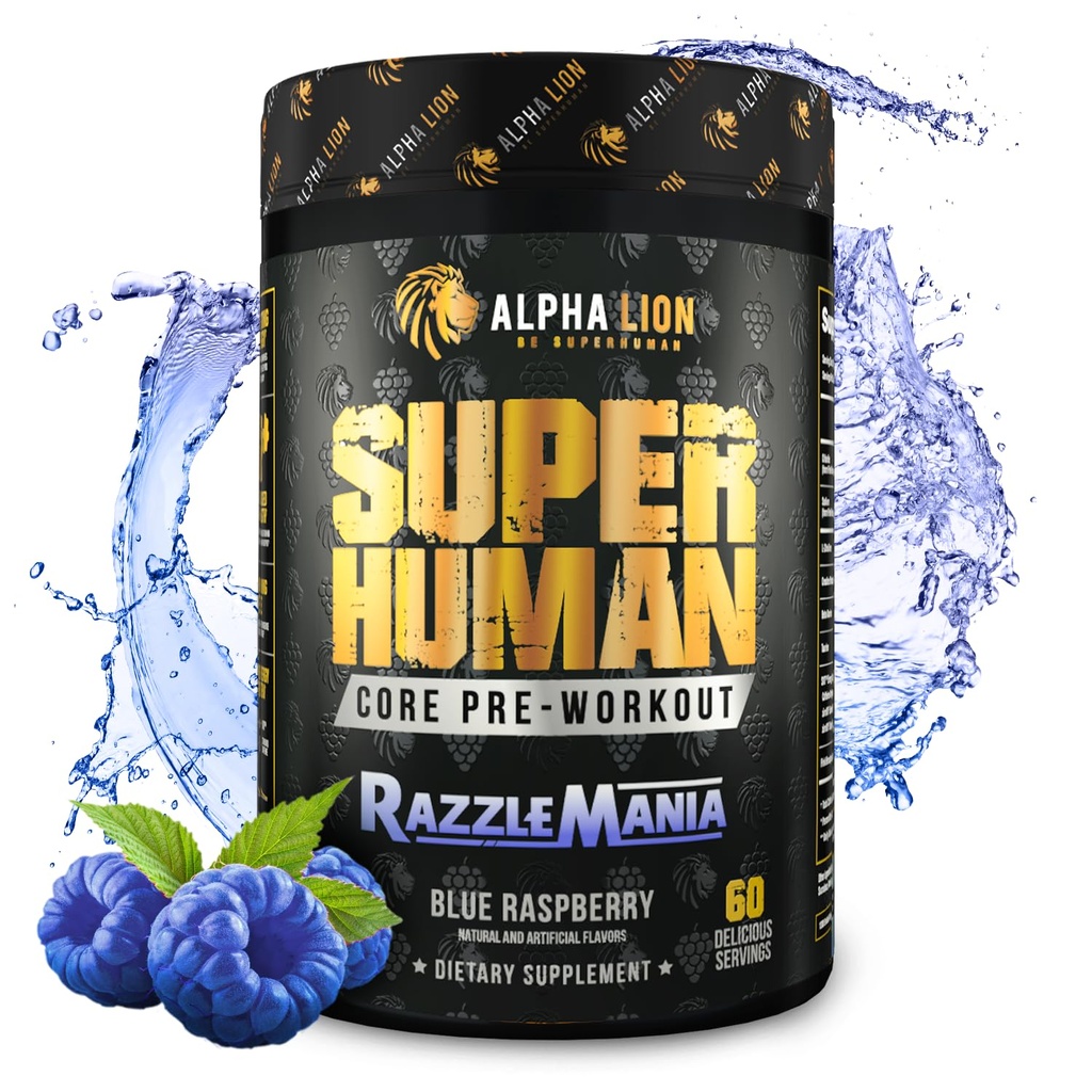 ALPHA LION Core Pre Workout avec Créatine pour la performance, Beta Alanine pour le muscle, L-Citrulline pour pompe et caféine tri-source pour l'énergie soutenue (60 services, Razzle Mania)