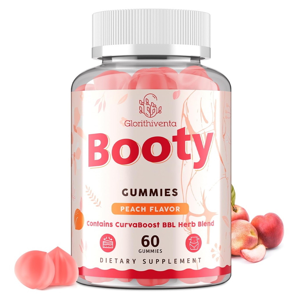 Booty Gummies for Women - BBL Gummies with Creatine Monohydrate, Milk Thistle, Vitamins & Herbal Extract - Peach Flavor, 60 Counts