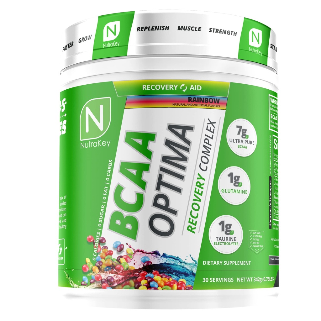 NutraKey BCAA Optima Complexe de récupération après entraînement, Pas de sucre, Pas de glucides, aide à la récupération, Rainbow
