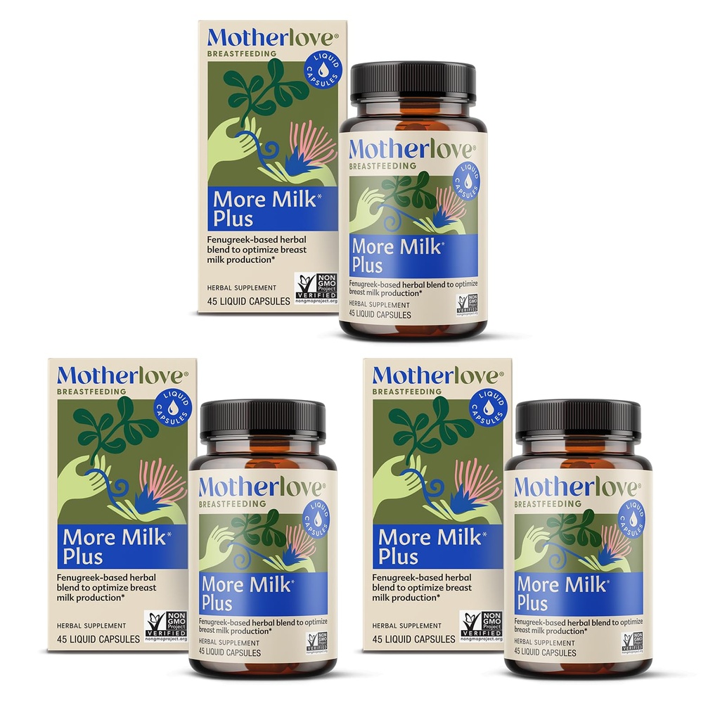 Motherlove More Milk Plus (135 Liquid caps) Fenugreek-Based Lactation Supplement to Support Breast Milk Supply—Non-GMO, Organic Herbs, Vegan, Kosher