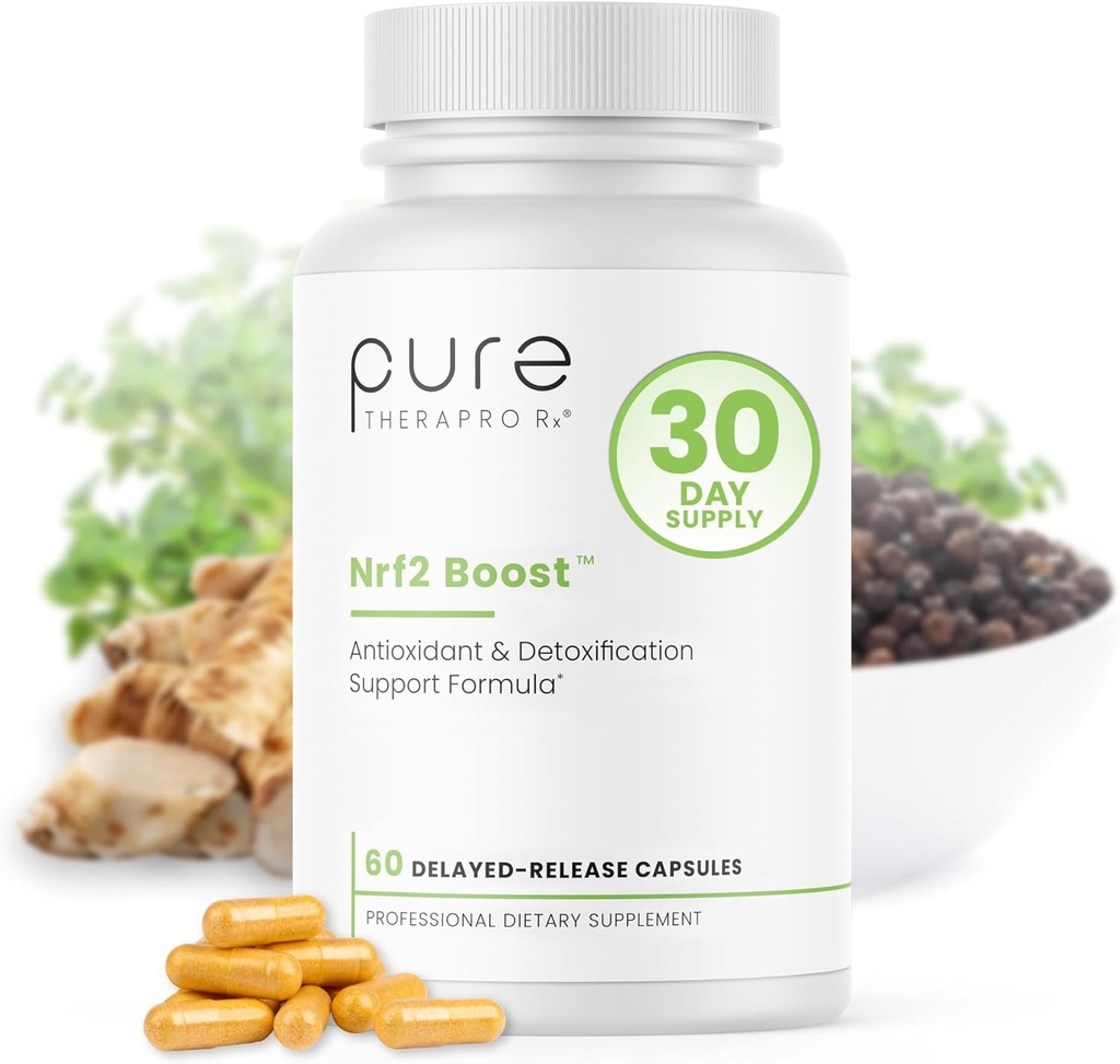 Pure TheraPro Rx Nrf2 Boost - NRF-2 Activateur avec breveté Sulforaphane, Curcumine, Thé Vert et Trans-Pterostilbene - Supplément antioxydant pour réduire le stress oxydatif, fabriqué aux États-Unis (60 Capsules Vegan)