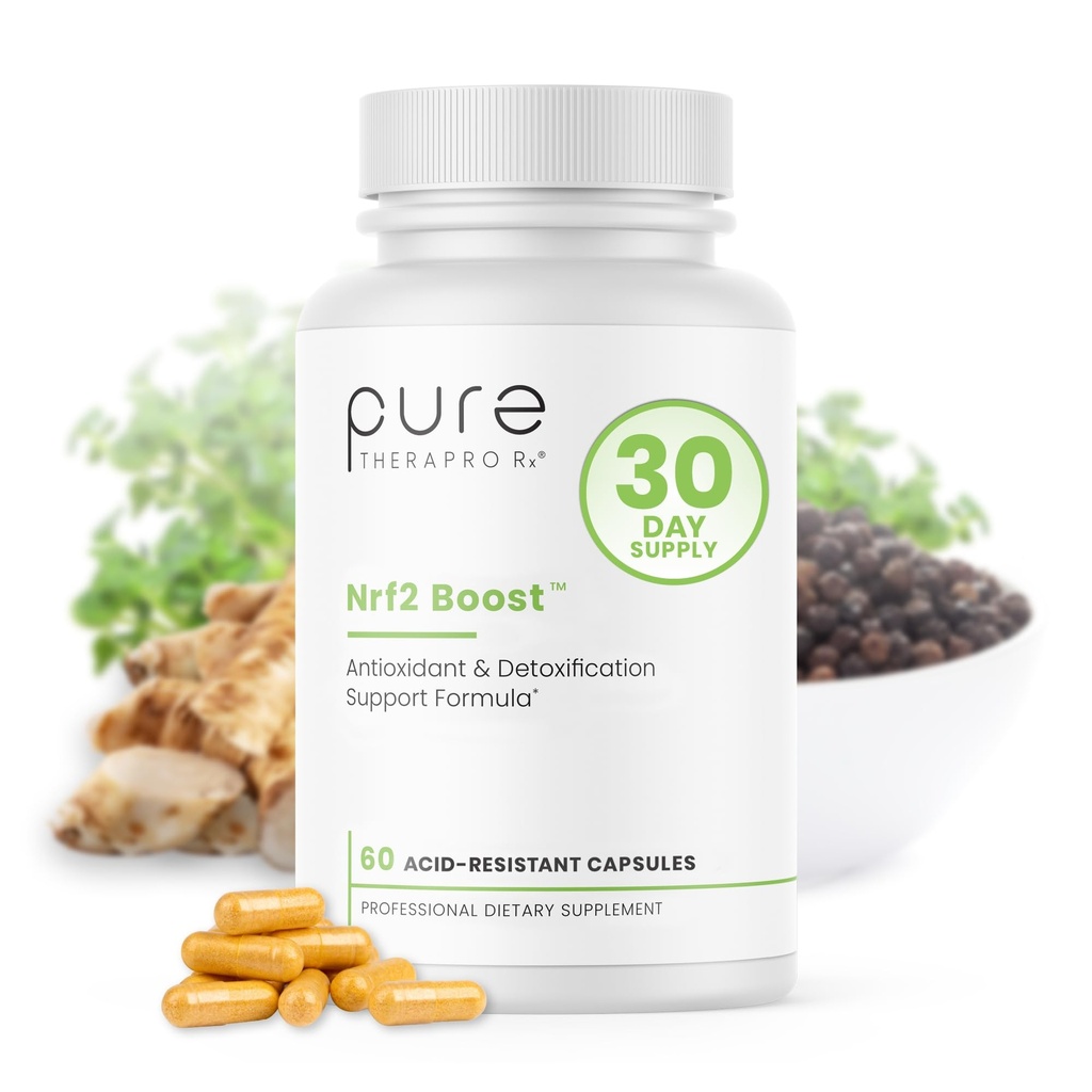 Pure TheraPro Rx Nrf2 Boost - NRF-2 Activateur avec breveté Sulforaphane, Curcumine, Thé Vert et Trans-Pterostilbene - Supplément antioxydant pour réduire le stress oxydatif, fabriqué aux États-Unis (60 Capsules Vegan)