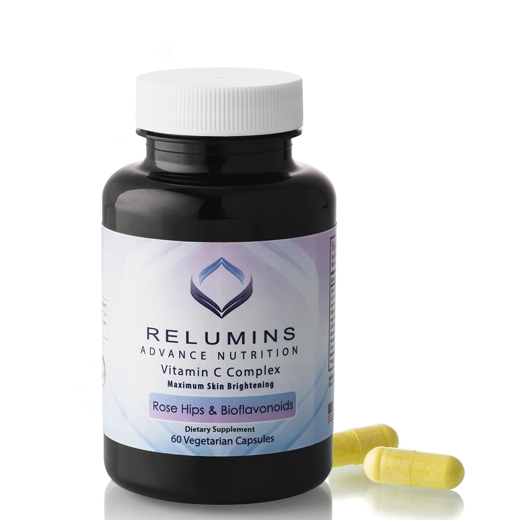Relumins Advanced Vitamin C Supplement with Rose HIPS - 1000mg of Vitamin C Immune Support & Collagen Production, Made in USA, for a Summer Glow Skin, 60 Capsules (30-Day Supply)