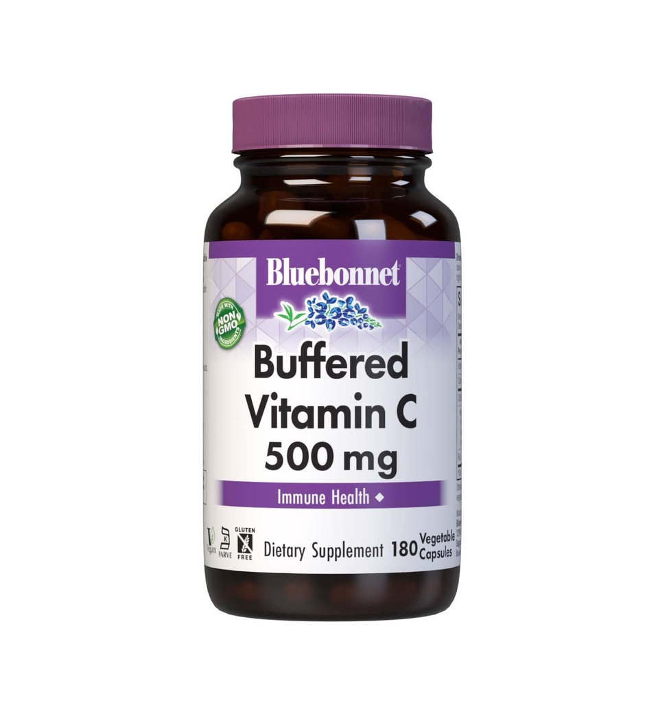 BlueBonnet Nutrition Buffered Vitamin C-500 mg Vegetable Capsules, Buffered Calcium Ascorbate, For Immune Health, Soy Free, Gluten Free, Non-GMO, Kosher, Dairy Free, Vegan, 180 Vegetable Capsules ('743715005693)