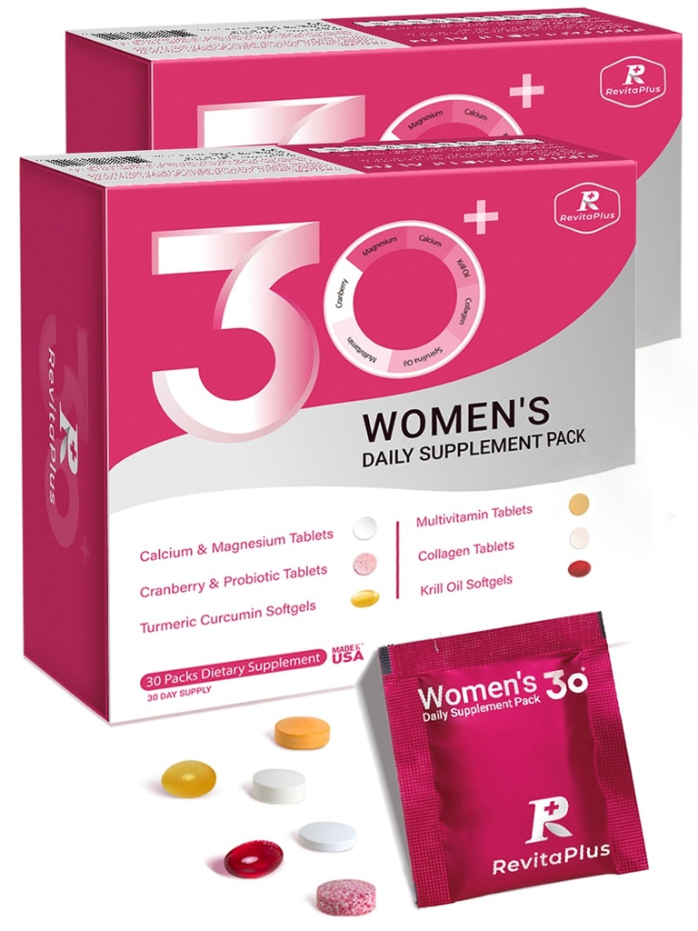RevitaPlus Multivitamin for Women with Collagen, Krill Oil ect 60 Packs | Vitamin Packs for Women with Vitamin A,B,C,D3,E,K2,Biotin,Probiotics,Cranberry Turmeric Curcumin Support Energy Beauty Immune