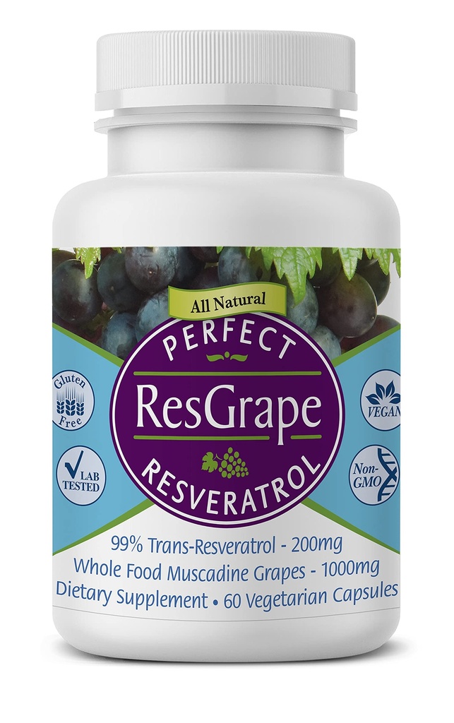 Suppléments parfaits – Résvératrol de la résine parfaite – 60 Capsules de Véggie – Trans-Resvératrol et Muscadine Bio