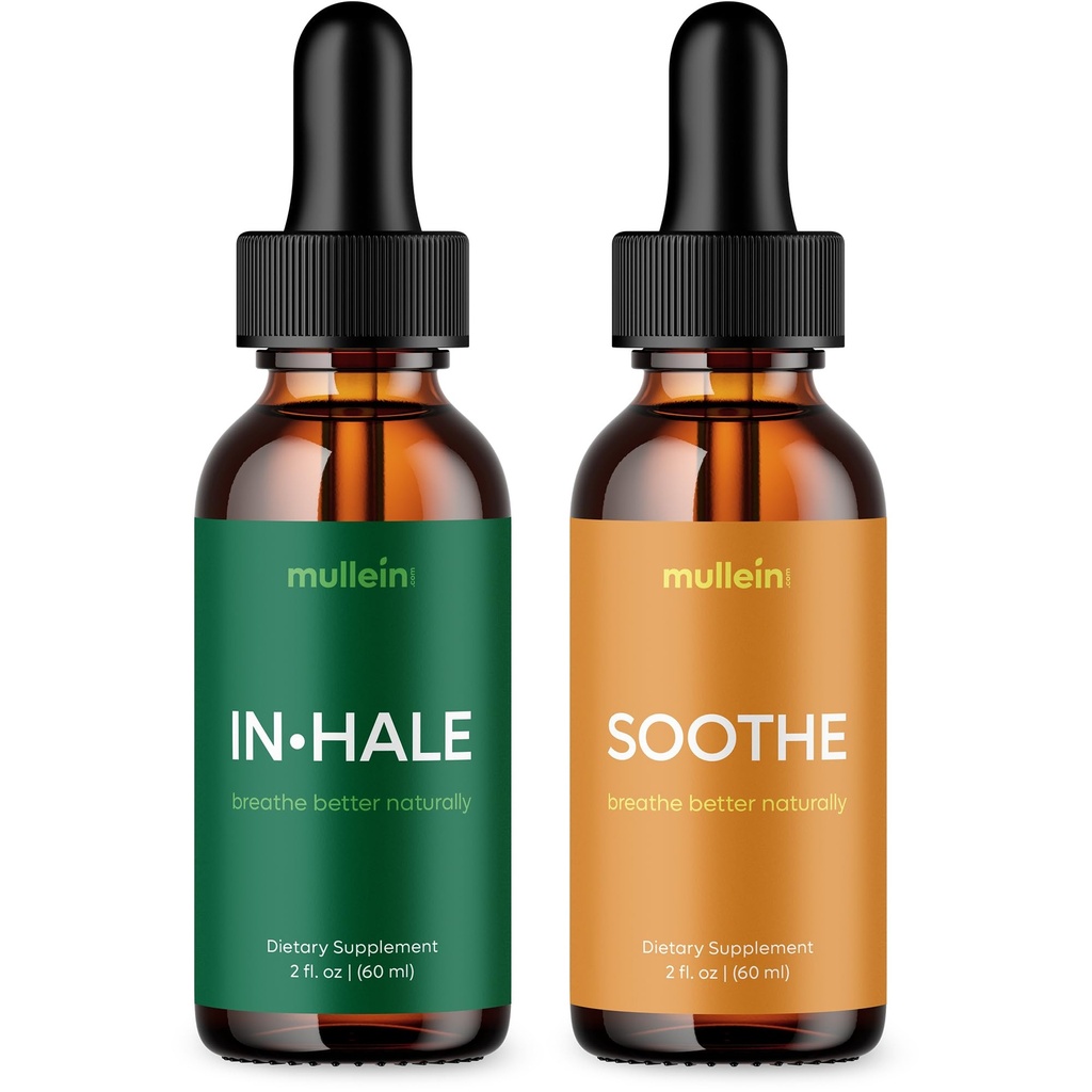 mullein Inhale & Soothe Drops for Lungs: 2 x 2oz Instant Cooling Herbal Tincture & Lung Recovery Formula Set - Eliminate Mucus, Refresh Airways, Power-Up Immunity, & Restore Your Breathing