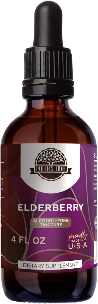 L'amour de la terre - Teinture d'extrait d'herbe sans alcool aux baies d'eau douce, baies séchées (Sambucus Nigra) (4 Fl Oz)