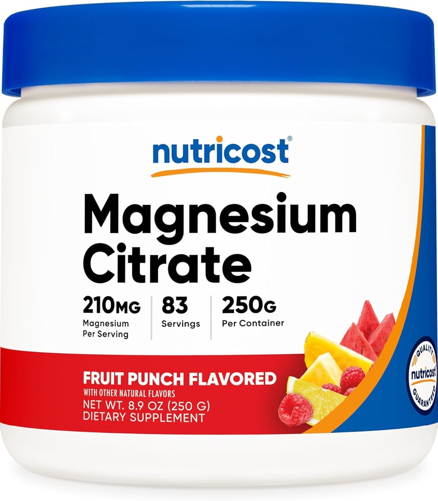 Poudre de citrate de magnésium Nutricost (Fruit Punch, 250 grammes)