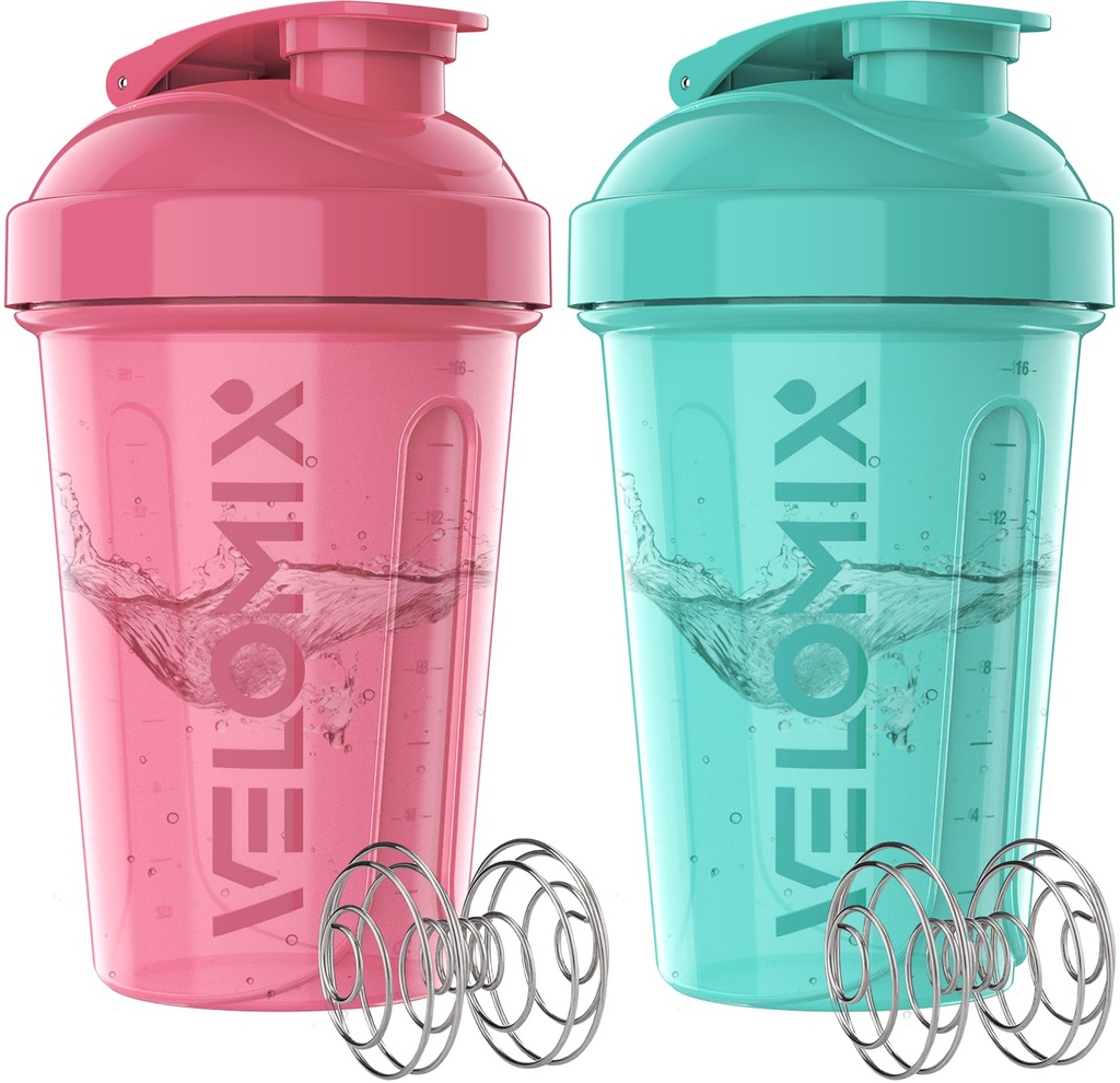 VELOMIX -2 Pack- Bouteille de 20 oz pour les mélanges de protéines - 2x Whisk filaire.