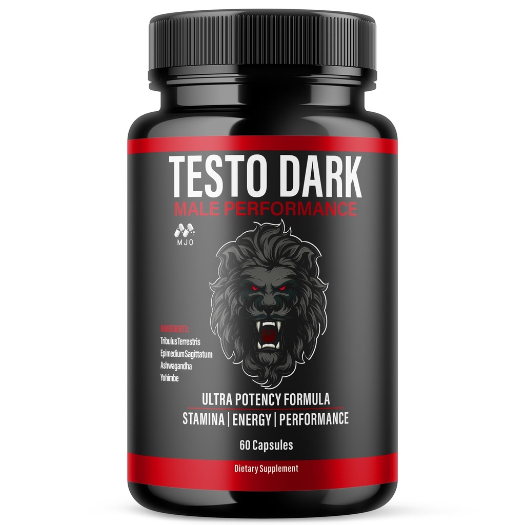 Testo Dark Capsules, Official TestoDark Pills with All Natural Ingredients, Testo Dark Advanced Overall Health & Wellness Vitamin Supplement Formula for Max Strength Multivitamin Support (60 Capsules)