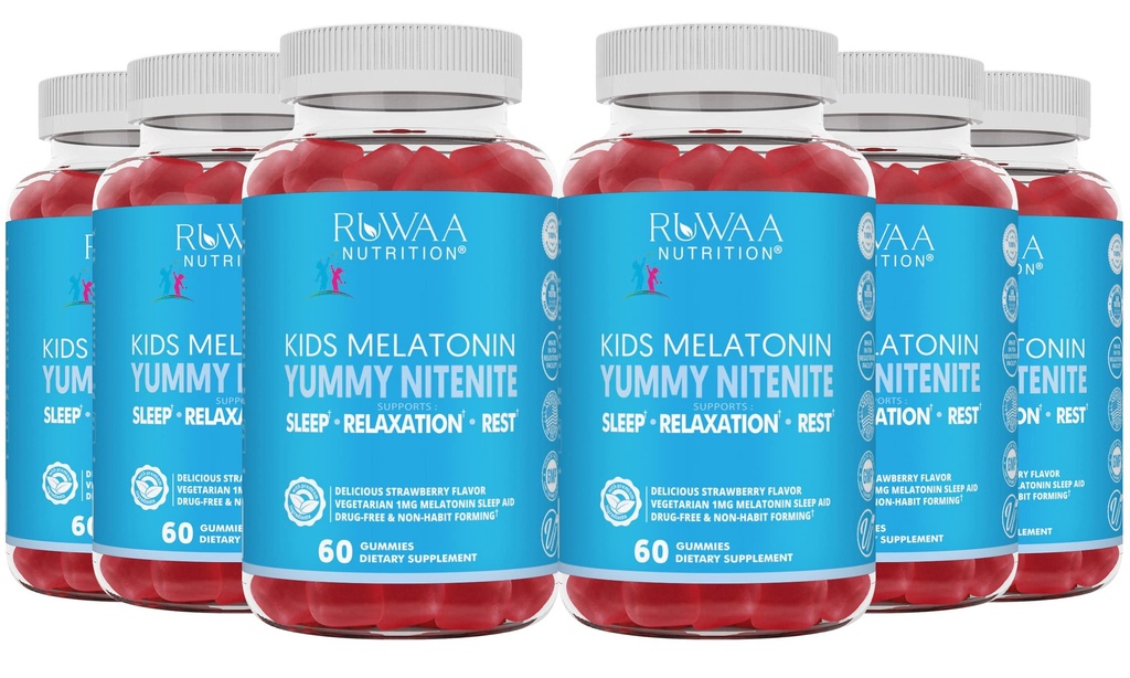 RUWAA NUTRITION Kids Melatonin Gummies 1 mg, Safe, Drug-Free & Effective Natural Sleep Aid for Kids. Children Melatonin Gummy, Gluten-Free Vegetarian Restful Sleep Support for Ages 4+. 360ct (6)
