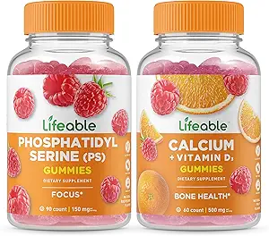 Phosphatidylsérine vivante (PS) + calcium avec vitamine D, bundle de gommes - Grande dégustation, supplément de vitamine, sans gluten, sans OGM, gomme à mâcher