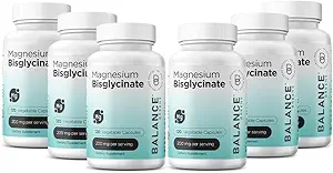 Bisglycinate de magnésium 200mg - supplément de magnésium chélaté à haute absorption - doux sur l'estomac, sans gluten, soutient le sommeil, les crampes musculaires et l'humeur positive - 120 capsules (paquet de 6)