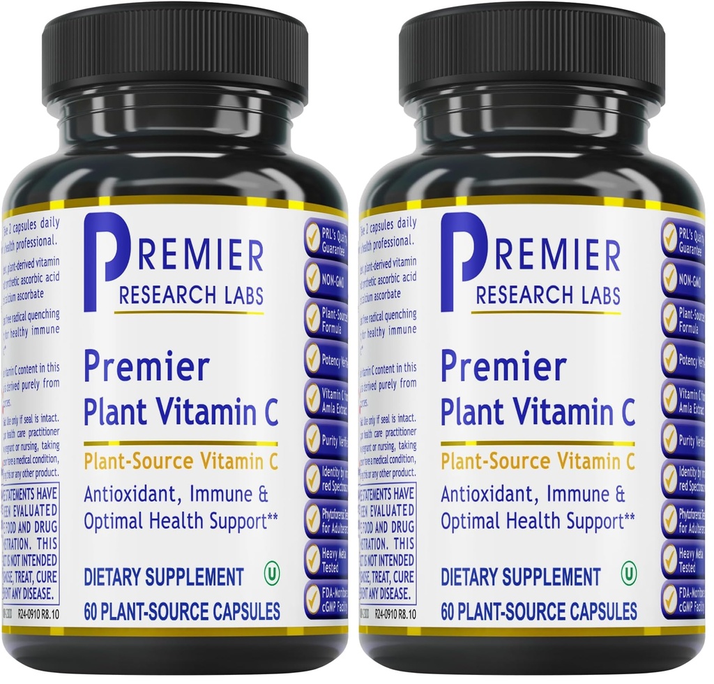 Premier Research Labs Vitamin C Supplement - Natural Vitamin C, Whole Food Vitamin C, Essential C Complex, Pure with Bioflavonoids & Organic Ingredients - 60 Vegetarian Capsules (Pack of 2)