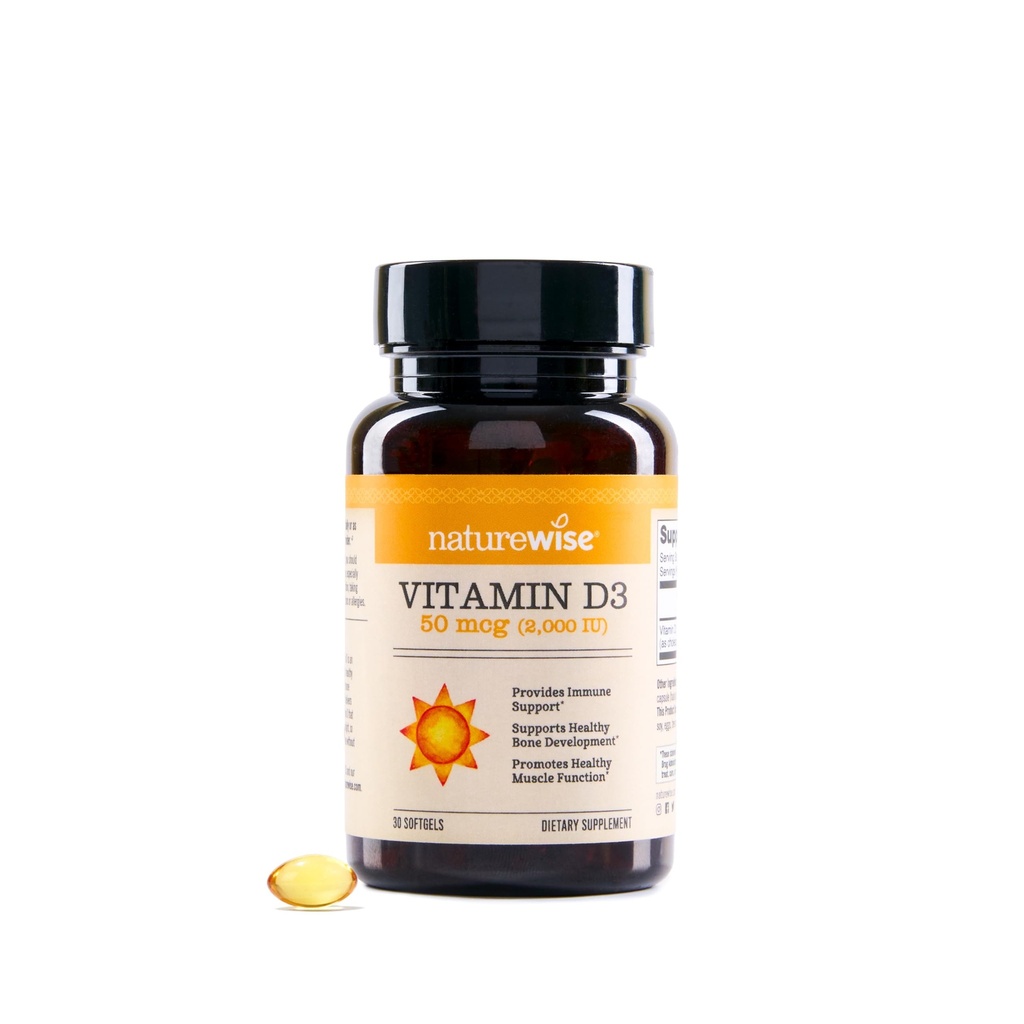 NatureWise Vitamin D3 2000iu (50 mcg) 30-Day Supply for Immune Support, Healthy Muscle Function, and Bone Health - Non-GMO, Gluten Free in Organic Extra Virgin Olive Oil, (Mini Softgel), 30 Count