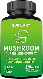 Capsules de supplément de champignons, Complexe de champignons, Lions Mane, Cordyceps, Chaga, Reishi, Turquie Queue, Maitake, Suppléments Cerveau pour la mémoire et le focus, 2 mois d'approvisionnement