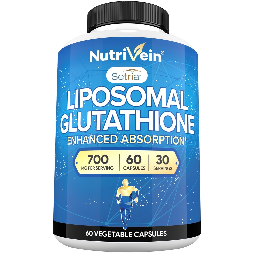 Nutrivein Premium Supplément de glutathion liposomique 700 mg - 60 capsules - Setria de glutathion réduit pur - Master Antioxydant - Protection cellulaire, nettoyage, foie, cerveau, vitalité et défenses