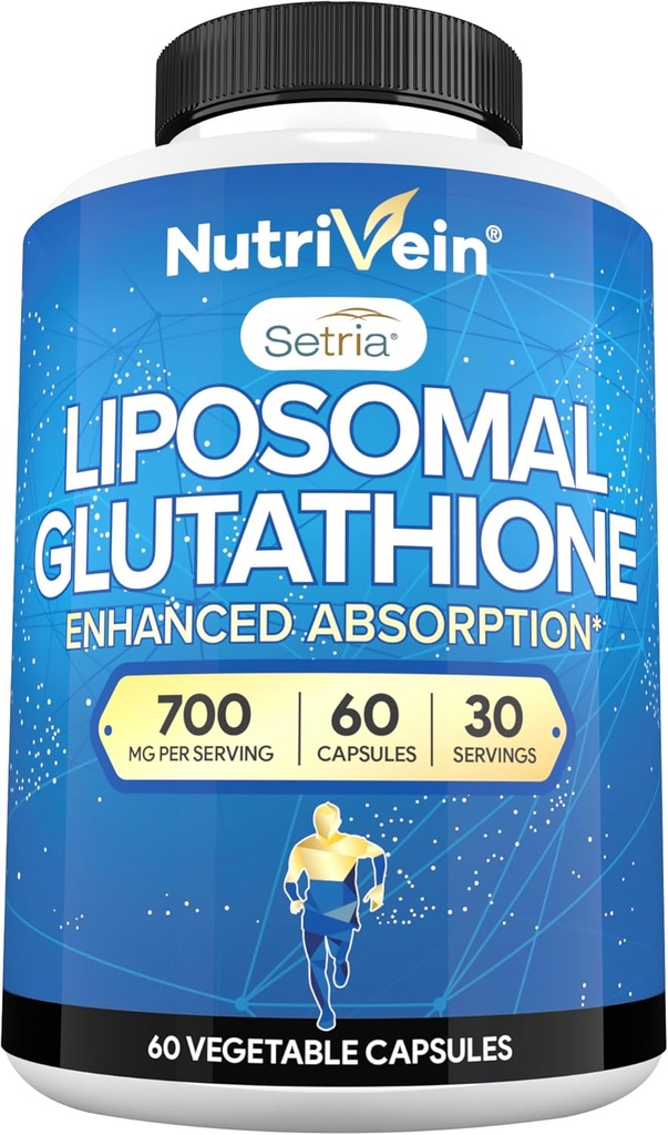 Nutrivein Premium Supplément de glutathion liposomique 700 mg - 60 capsules - Setria de glutathion réduit pur - Master Antioxydant - Protection cellulaire, nettoyage, foie, cerveau, vitalité et défenses