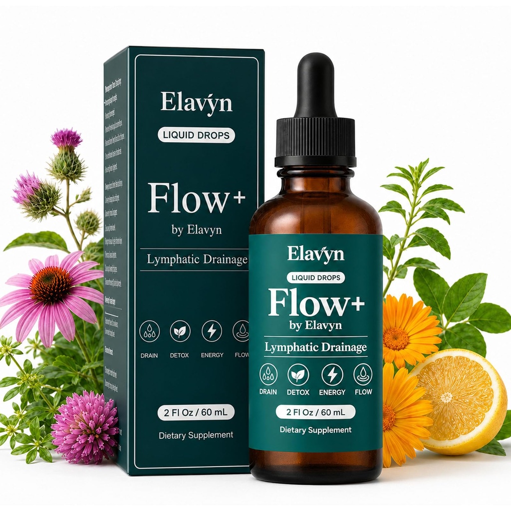 Flow+ by Elavyn - Elavyn Lymphatic Drainage Drops, 6-in-1 Plant-Based Botanical Blend, Herbal Lymph Cleanse Supplement with Burdock Root, for Everyday Balance, 2 Fl Oz (1pc)