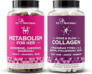 Métabolisme naturel eu pour elle et Move & Glow Collagen Bundle - Soutien pour le métabolisme et la santé de la peau et des articulations