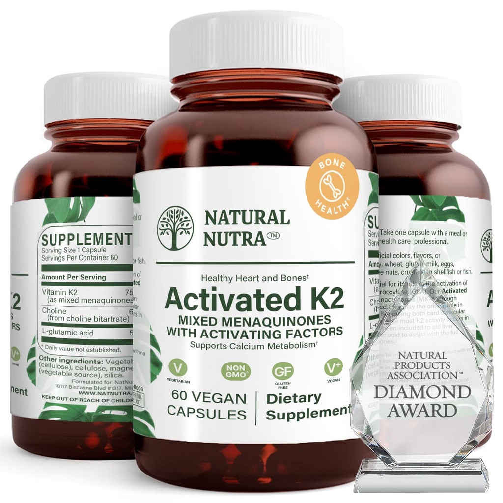 Natural Nutra Full Spectrum Vitamin K2 Supplement, Support Cardiovascular Health, Helps Promotes Bone Health, Support Calcium Metabolism, Liver Function, Improve Dental Health, 75 mcg 60 Capsules