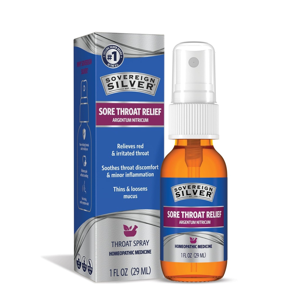 Spray de gorge en argent souverain - Spray de gorge en argent colloïdal, supplément de soutien immunitaire pour les adultes et les enfants, solution Nitrique d'argent liquide à usage quotidien - 1 fl oz (30mL)