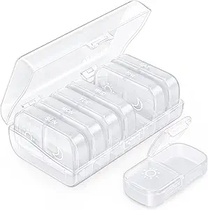 AUVON XL Organisateur hebdomadaire de pilules 2 fois par jour, boîte à pilules 7 jours avec des ouvertures de taille unique pour une utilisation facile, blanc AM PM cas de pilule pour les médicaments, vitamines, huiles de poisson, suppléments
