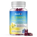 St John's Wort Gummies 600mg, 3 suppléments à base de plantes biologiques en 1 pour le soulagement du stress, support du système nerveux, avec Ashwagandha & Holy Basil Extract pour adultes et enfants, non-OGM, végétalien, 60 ct.