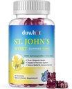 St John's Wort Gummies 600mg, 3 suppléments à base de plantes biologiques en 1 pour le soulagement du stress, support du système nerveux, avec Ashwagandha & Holy Basil Extract pour adultes et enfants, non-OGM, végétalien, 60 ct.
