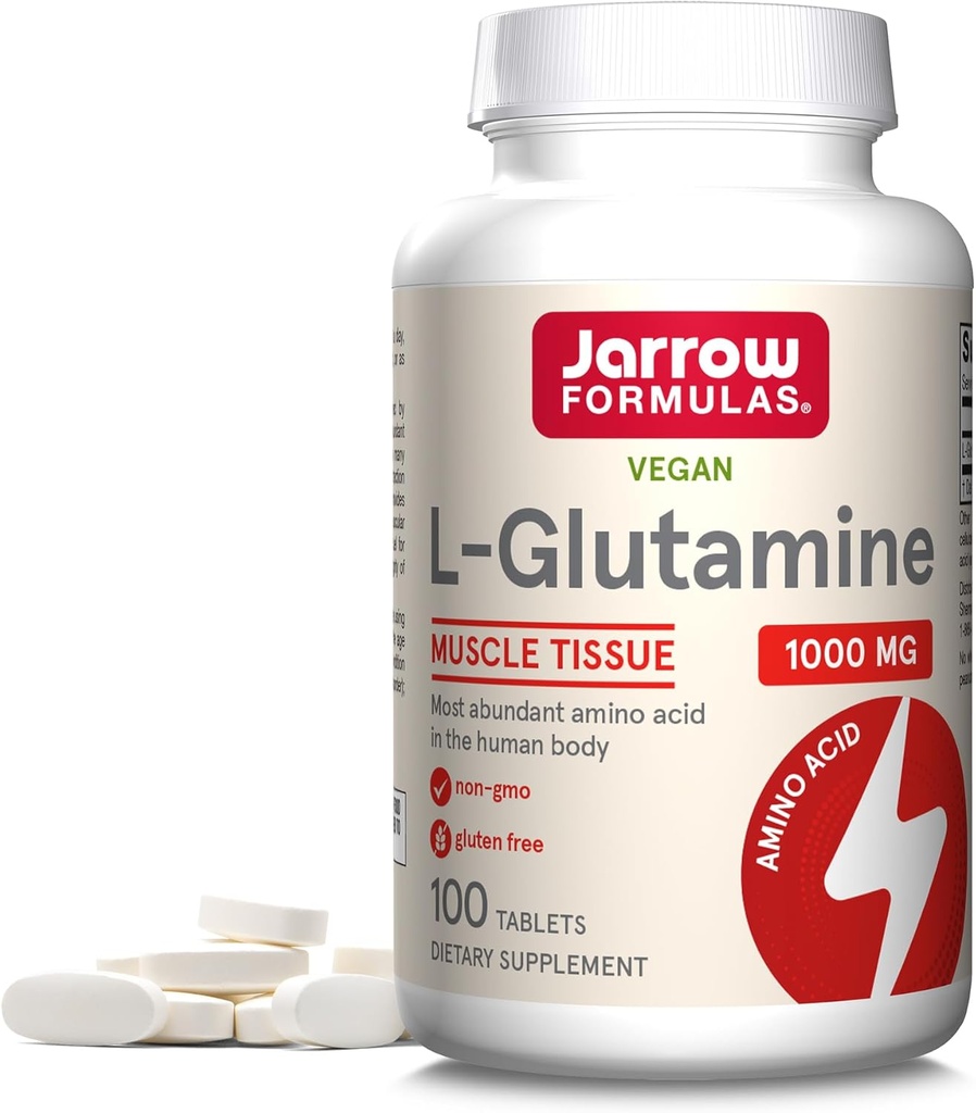 Formules de Jarrow L-Glutamine 1000 mg, complément alimentaire pour tissu musculaire, acide amino multifonctionnel, support immunitaire , 100 comprimés simples, 50-100 jours