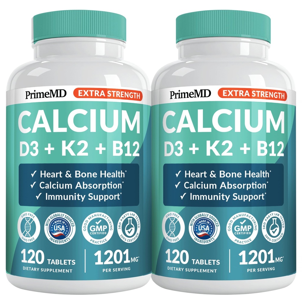 4-in-1 Calcium 1200 mg with Vitamin D3 K2 - Extra Strength Calcium Supplements for Women & Men with D3 K2 Vitamin 5000 IU - Everyday Vitality Supplement - Vegan-Friendly, Gluten-Free, Non-GMO (240ct)