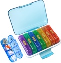 MURRI&MURRDI Pill Organizer 4 fois par jour, boîte à pilules quotidienne Grand cas de médecine hebdomadaire 7 jours Distributeur de pilules pour pilules, vitamines, huiles de poisson, médicaments, suppléments (28 cellules, multicolores)