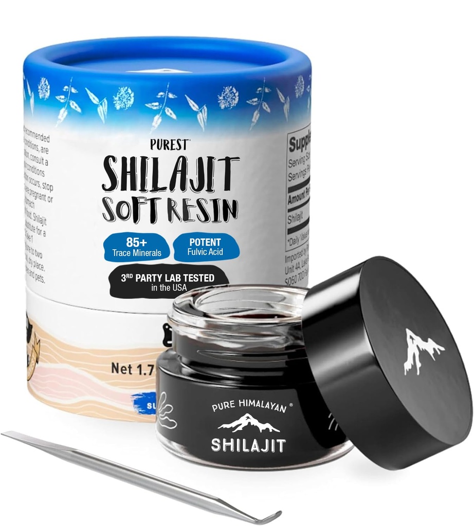 Shilajit by Pure Himalyan Shilajit ®, Grade A Himalayan Soft Resin, Energy & Immune Support, Source naturelle de l'acide fulvic et 85+ Trace Minerals Supplément pour hommes et femmes (50ml/1.5 fl oz)