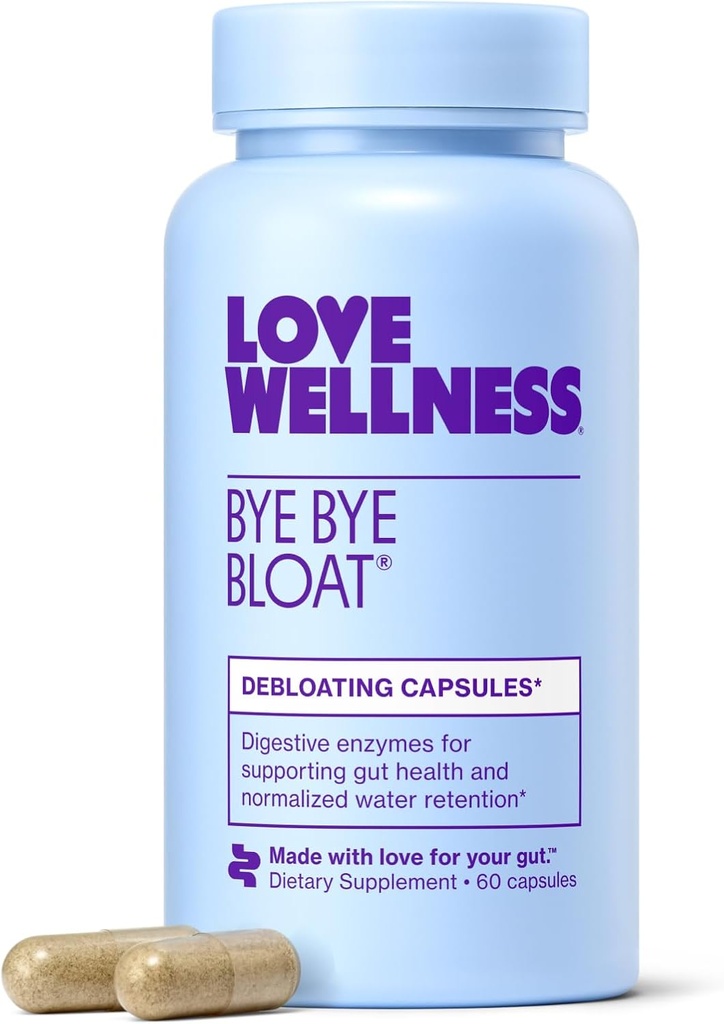 Love Wellness Bye Bye Bloat (enzymes digestifs pour soulager rapidement le bloom des femmes) aide à réduire la rétention d'eau et le dégazage soutient la santé digestive avec Fenugreek & Dandelion (en anglais seulement) 60 Comte