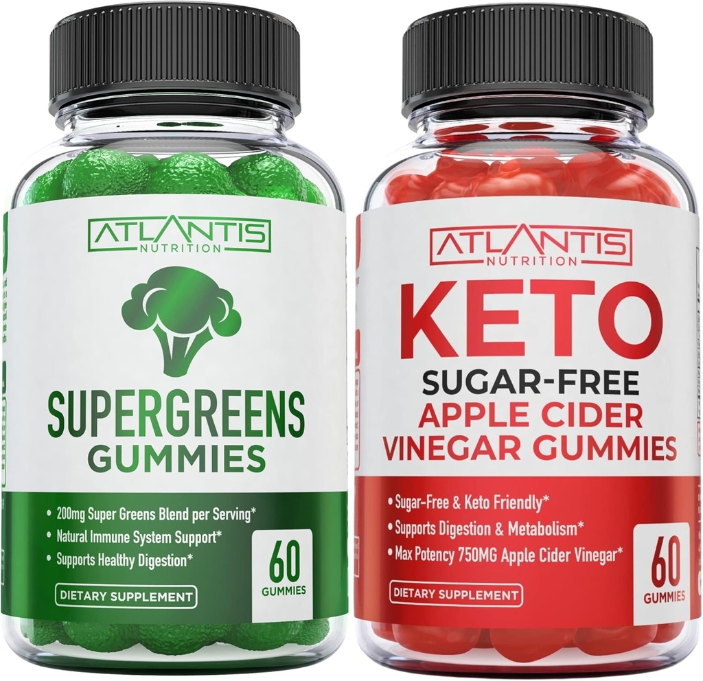 Atlantis Nutrition Supergreens 60 Gummies + Sans sucre Vinaigre de cidre de pomme Keto 60 Gummies