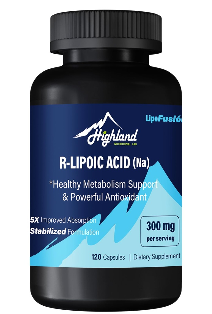 R Acide lipoïque (Na) 300mg par portion, 120 capsules, jusqu'à 5X Absorption améliorée, excellent supplément nutritionnel pour le métabolisme sain et antioxydants-1 bouteille