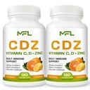 2 Pack, C D Z. Vitamine C, 1000mg. Vitamine D3, 125mcg. Zinc, 25mg.