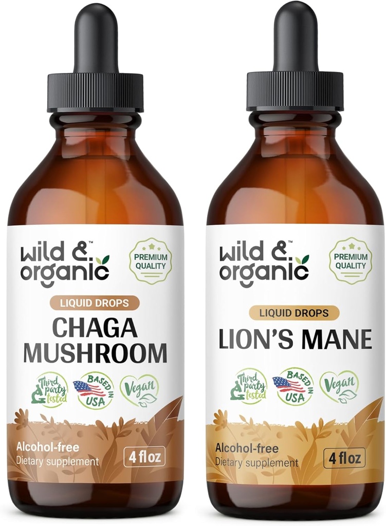 Wild & Organic Chaga Mushroom Tecture 4 fl oz & Lion's Mane Mushroom Tecture 4 fl oz