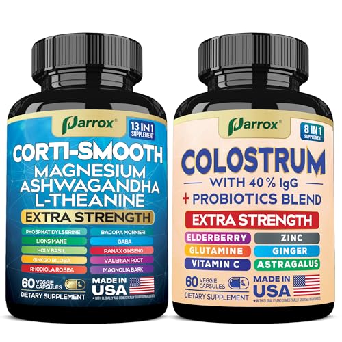 Corti-Smooth + Colostrum Bundle – Cortisol & Adrenal Support with Ashwagandha, L-Theanine, Magnesium + Grass-Fed Bovine Colostrum with Probiotics, Elderberry & Vitamin C