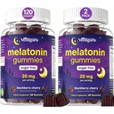Sugar Free Melatonin Gummies 20mg for Adults 2 Packs – Sleep Support with GABA, L-Theanine, Chamomile & Passionflower – 0g Sugar, Vegan, Non-GMO, BlackBerry Cherry Flavor (120 Count)