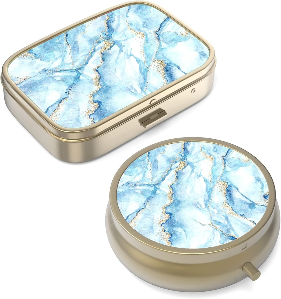 Pill Case Pill Box with Mirror Retro Small Pill Case for Purse or Pocket Bronze Pill Box or Vitamines, Huile de poisson, Suppléments, Pill Containe Travel Gifts(2PCS)