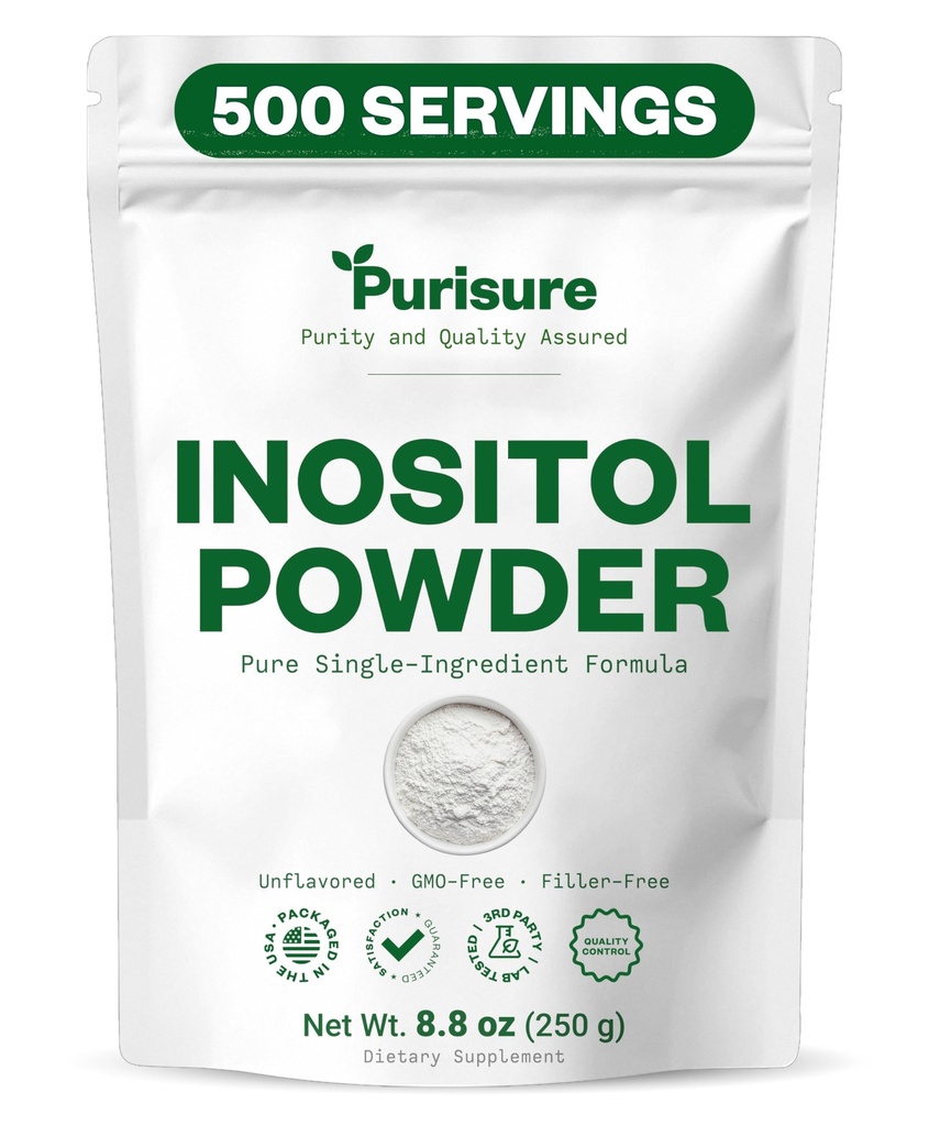Purisure Inositol Powder, 250g, Fertility, Hormonal Balance and Ovarian Support, Pure Powder, Inositol Supplement to Support Energy and Brain Wellness, Vegan, Non-GMO, 500 Servings