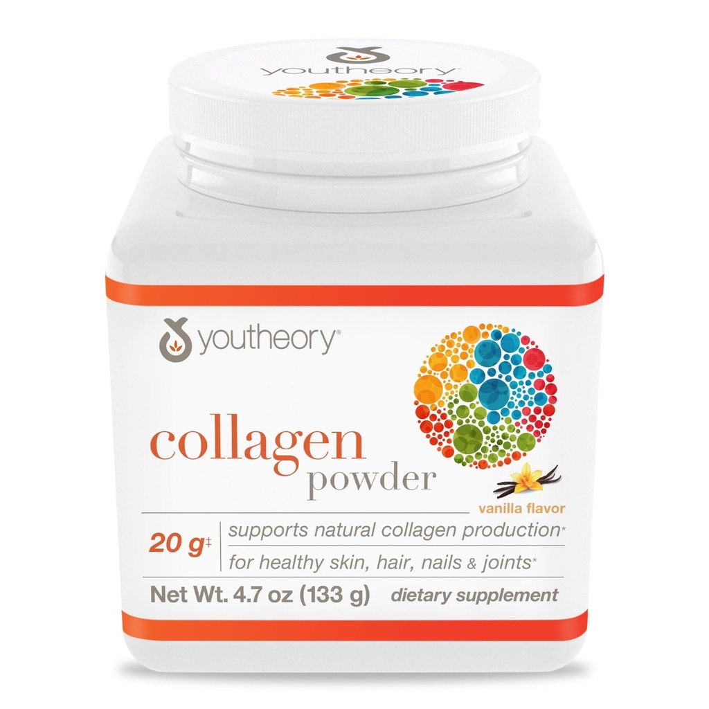 Youtheory Collagen Powder - Premium Collagen Supplement with Vitamin C & Biotin - Supports Healthy Hair, Nails, Skin & Joints* - Dairy, Soy & Gluten Free - Vanilla, 4.7 oz