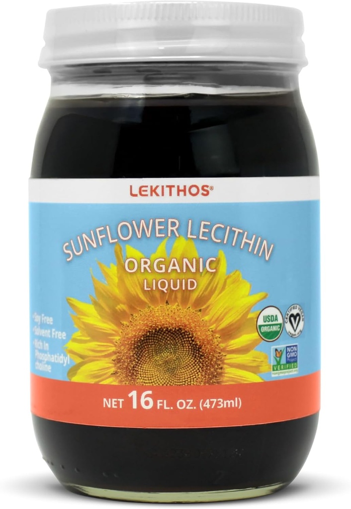 Lécithine de tournesol biologique liquide - 16 fl oz - certifié USDA biologique - pressé à froid (sans solvant) - Projet non-OGM vérifié