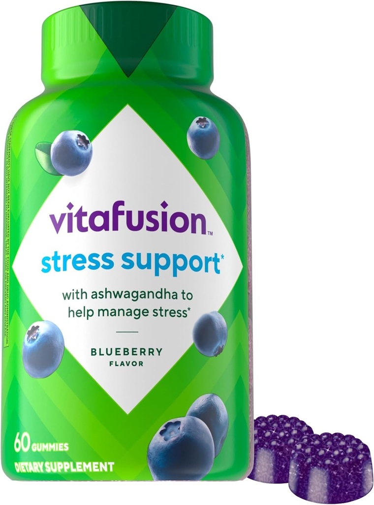 Vitafusion Ashwagandha Gummies –Cliniquement montré Adaptogen Sensoril Ashwagandha 125mg par service – Aide à gérer le stress – Vitamines gommy à croquer / Alternative aux capsules liquides gouttes Poudre, 60 Compte