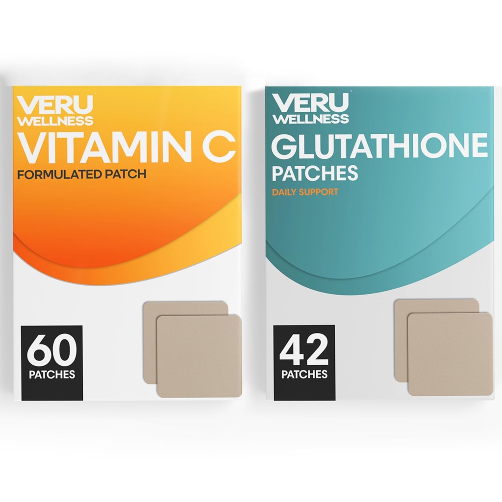 Veru Wellness Antioxydant Power Duo Lifestyle Patches C, Glutathion - Autocollant de sortie de temps, 8-10 heures (42 jours d'approvisionnement)
