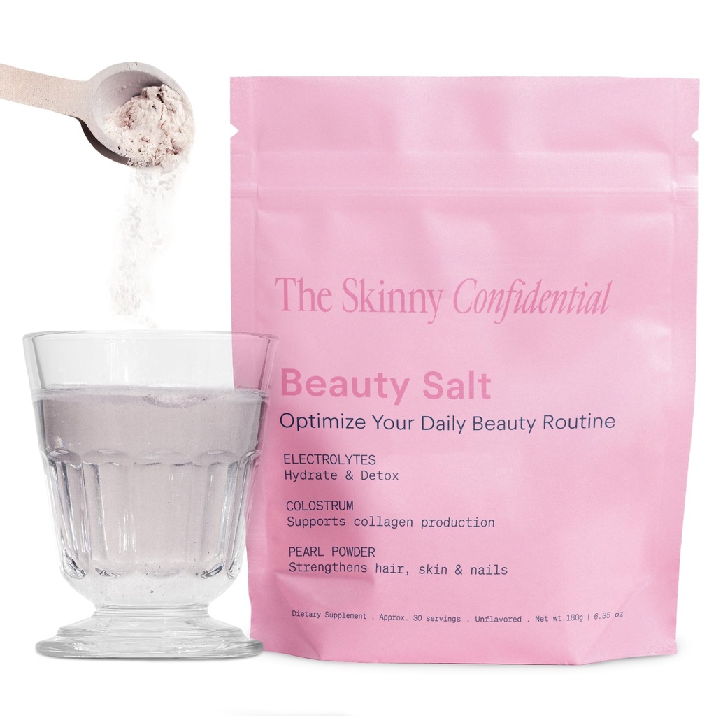 The Skinny Confidential Beauty Salt Hydration Powder with Grass-Fed Colostrum, Electrolytes & Pearl Powder to Support Immunity & Digestive Health - Supports Glowing Hydrated Skin & Radiant Hair