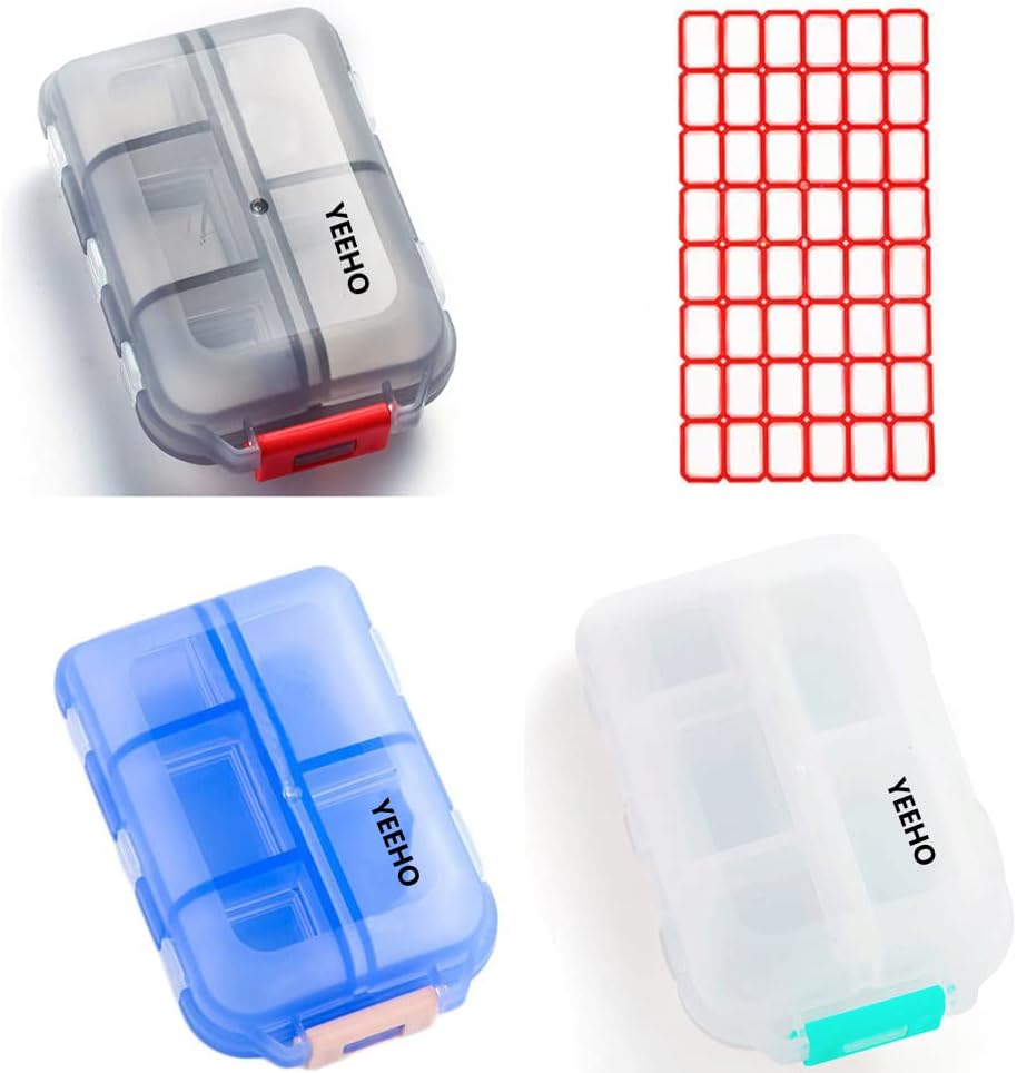 Pill Case (3 Pack) - Portable Petits Suppléments Comprimé Boîte de récipient avec 10 Compartiments - Capsule de médecine Vitamine Fold Flip Organisateur Distributeur Déstockage pour Voyage Voyage Poche